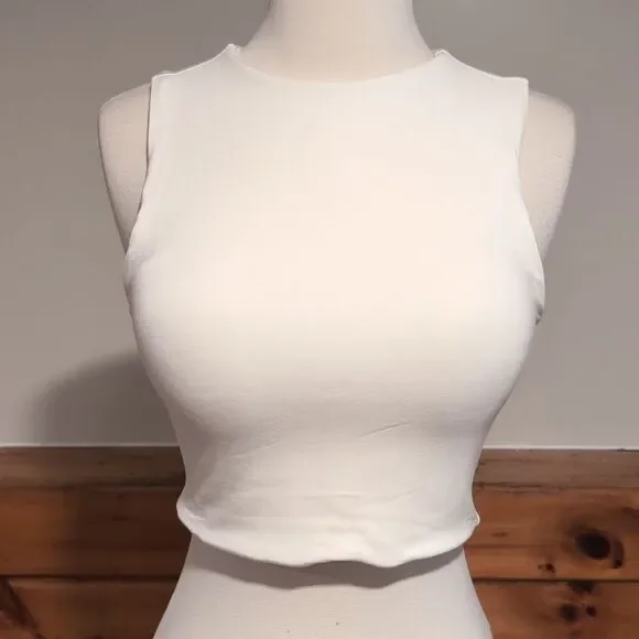 Klassy Network White Cream Tank Top Built In Bra - Picture 2 of 5